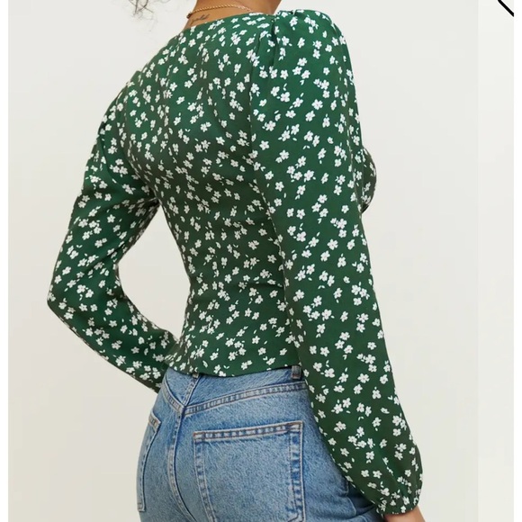 Reformation Green With Cream Flowers “Nell” Top Size Small - Picture 5 of 12
